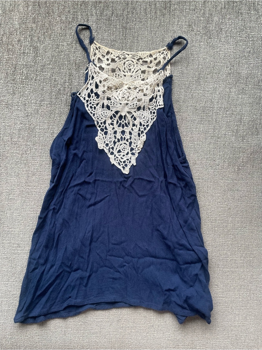 3/$20 Charlotte Russe Navy Tank Top with Cream Crochet Yoke